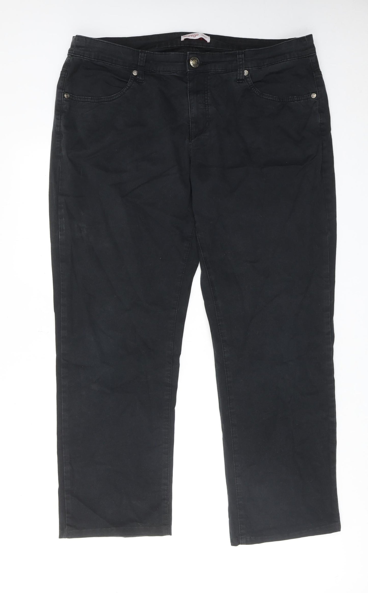 Sheego Womens Black Cotton Straight Jeans Size 22 L20 in Regular Zip