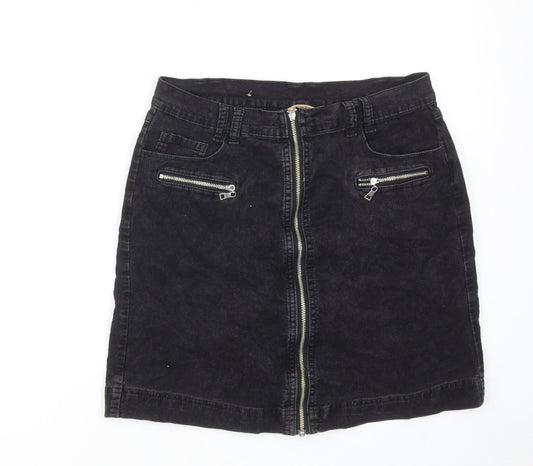 Zavanna Womens Black Cotton A-Line Skirt Size 10 Zip