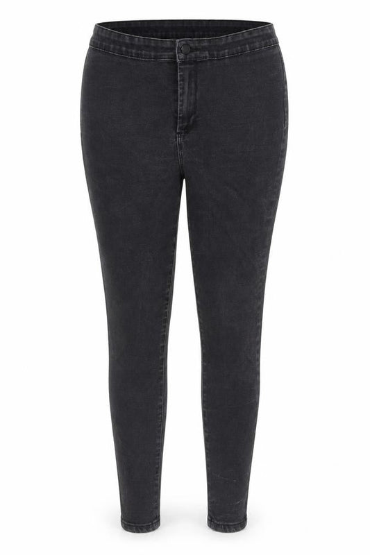 Front view of Denim & Co. women’s grey cotton skinny jeans, size UK 14, 27-inch leg regular zip
