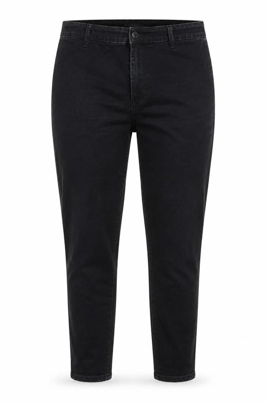 Front view of Denim & Co. women’s black cotton skinny jeans, size UK 14, 25-inch leg regular zip