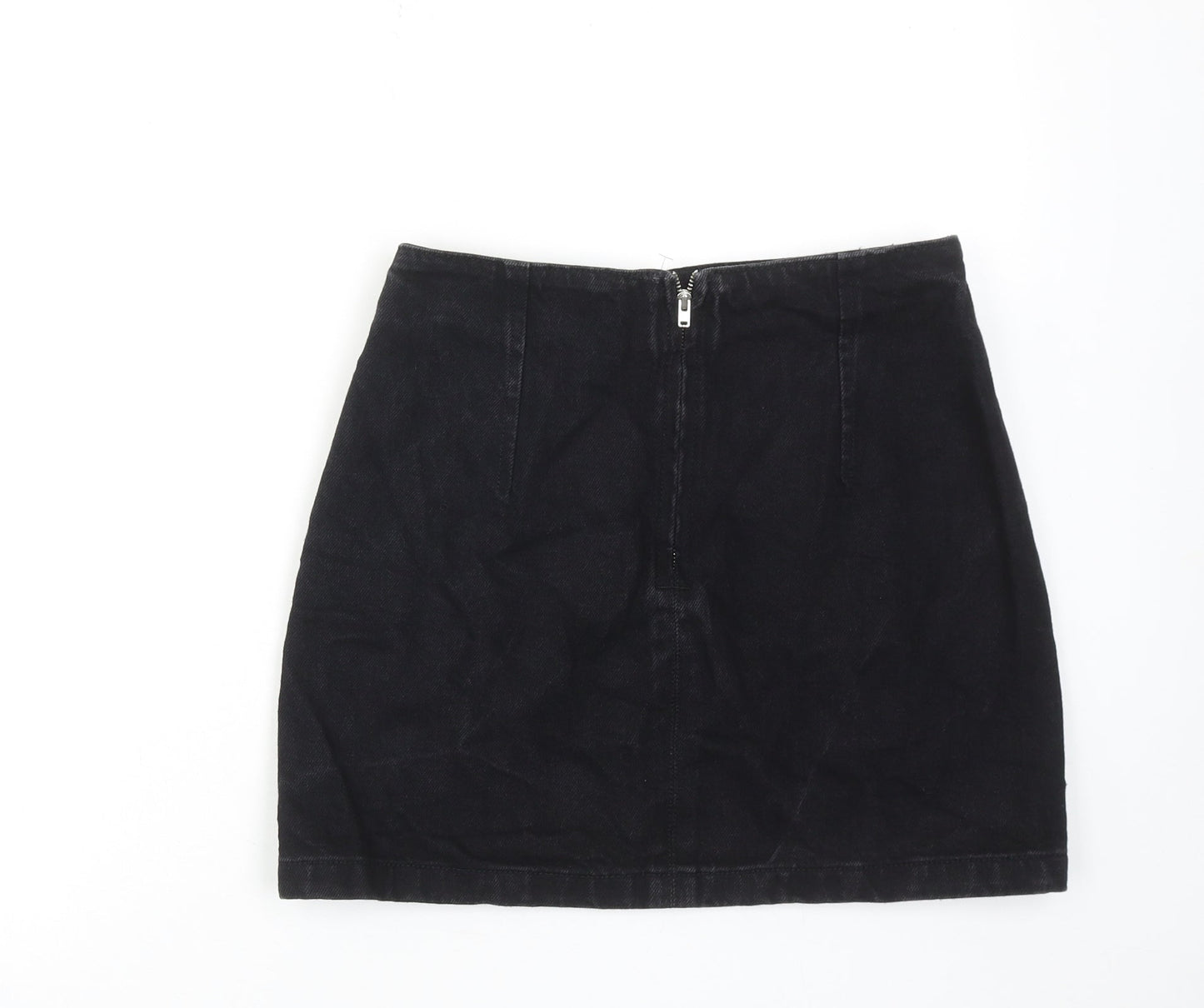 Topshop Womens Black Floral Cotton Mini Skirt Size 8 Zip