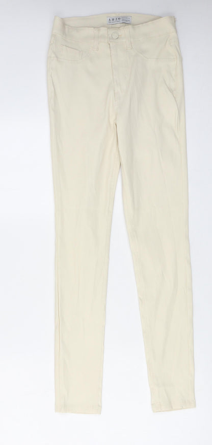 Additional front view of Denim & Co. women’s ivory polyester trousers, size UK 8, 28-inch leg regular zip