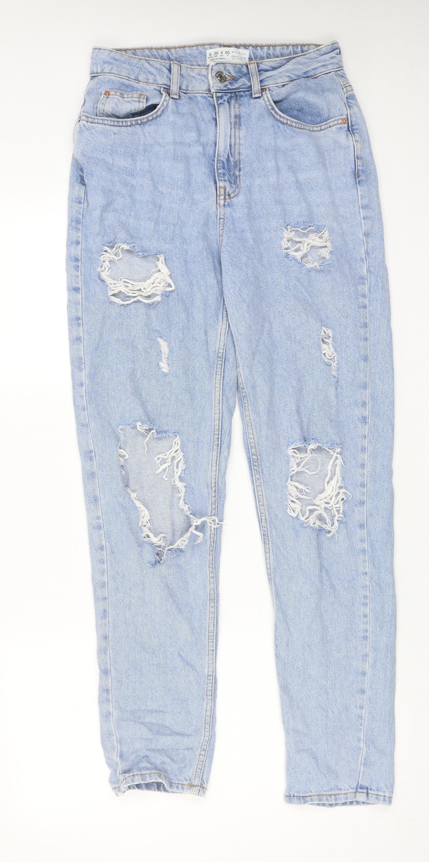 Denim & Co. Womens Blue Cotton Tapered Jeans Size 8 L30 in Regular Zip
