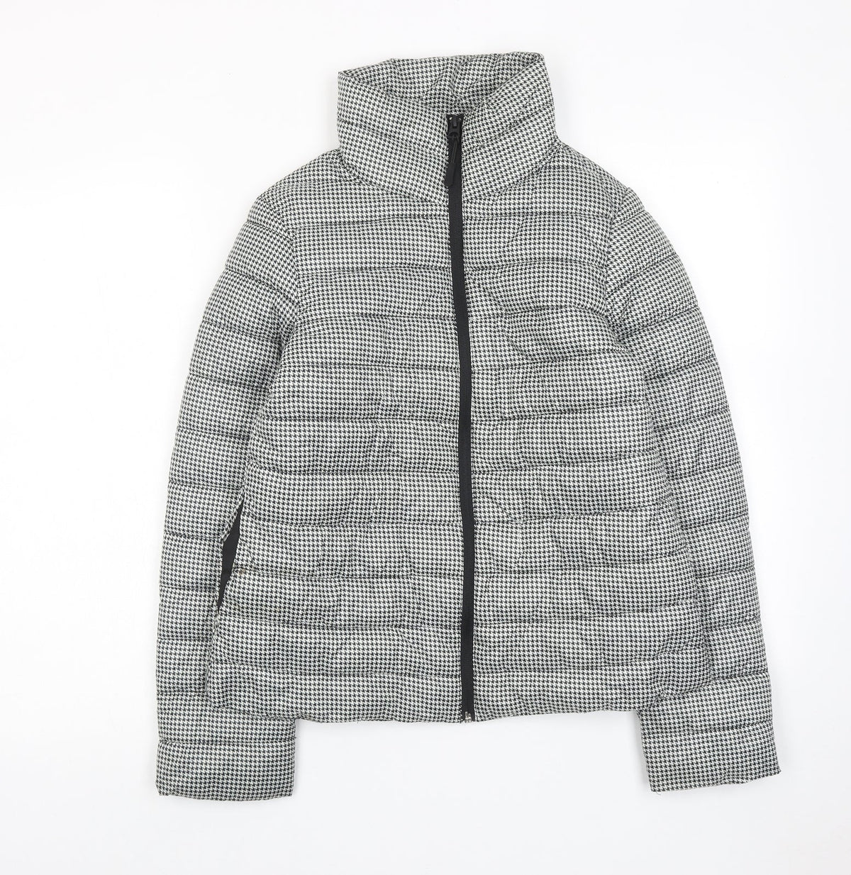 Springfield Womens Black Geometric Quilted Jacket Size S Zip