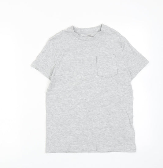 Marks and Spencer Boys Grey Cotton Basic T-Shirt Size 10-11 Years Round Neck Pullover