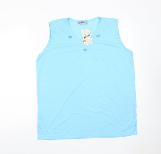 Hoang Womens Blue Polyester Basic Tank Size XL V-Neck