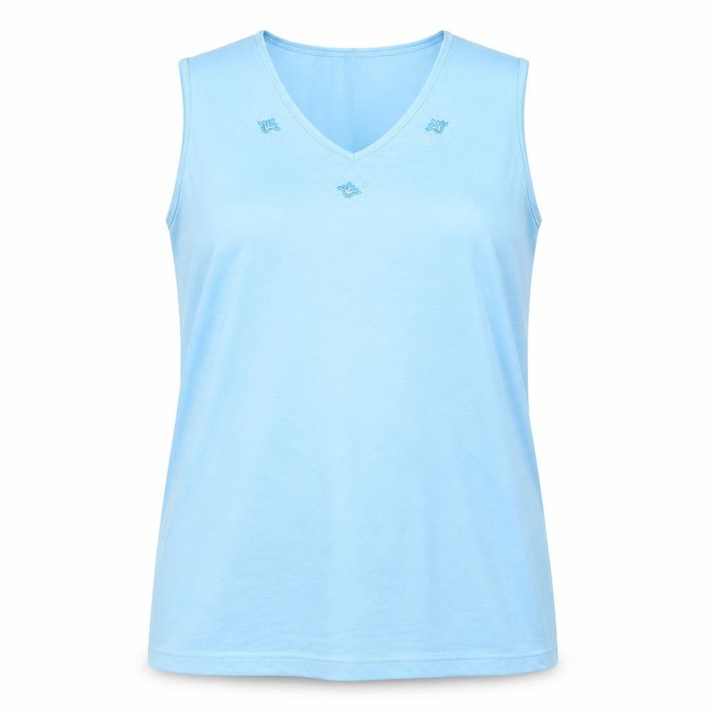 Hoang Womens Blue Polyester Basic Tank Size XL V-Neck