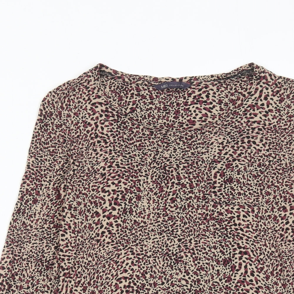 Marks and Spencer Womens Multicoloured Animal Print Viscose Basic Blouse Size 8 Round Neck - Leopard Print