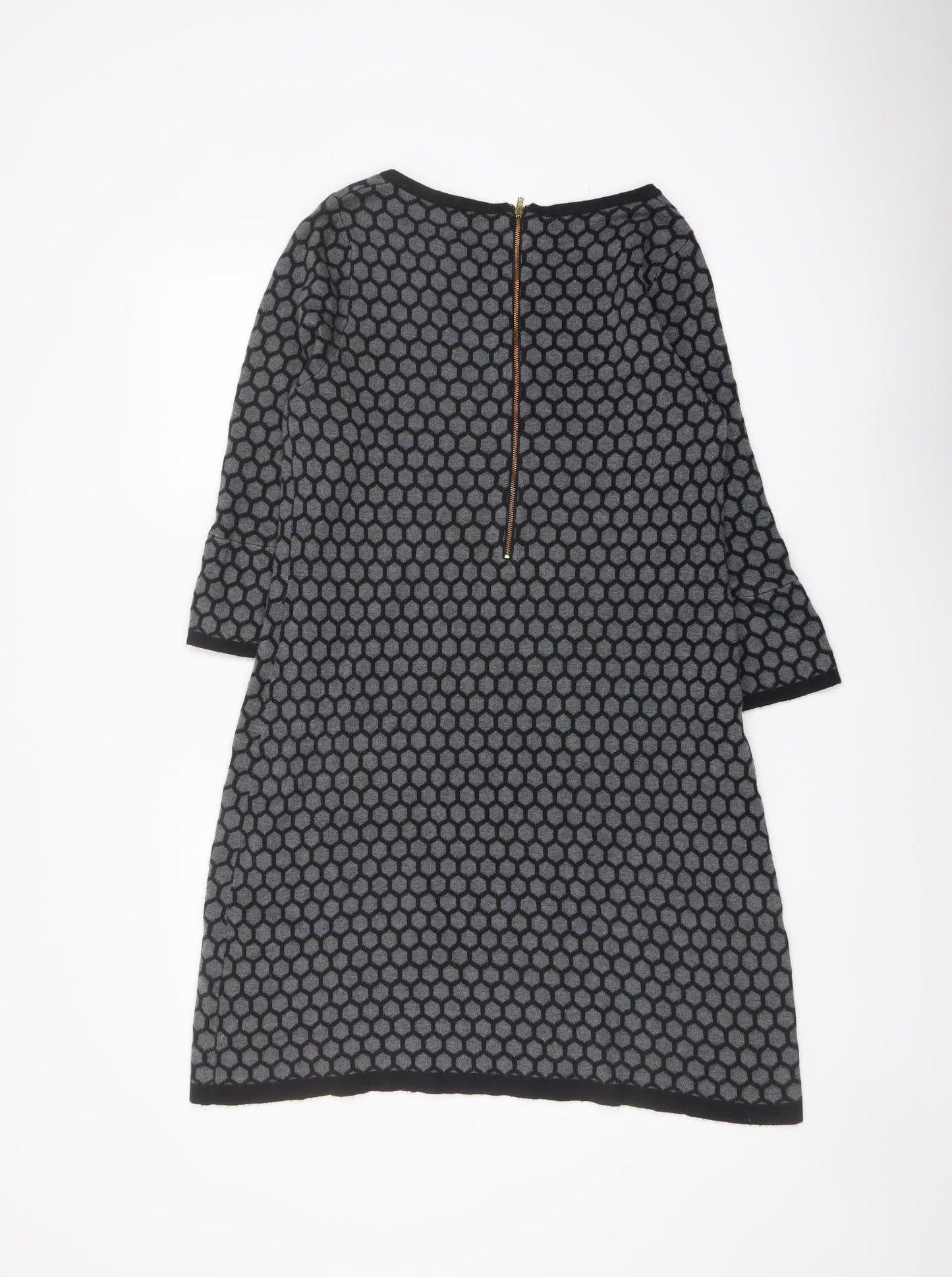 Great Plains Womens Grey Geometric Cotton Jumper Dress Size M Round Neck Zip
