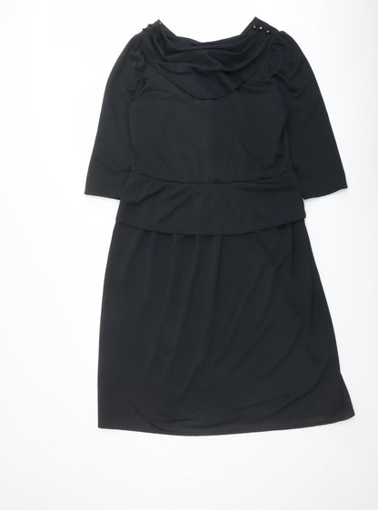 Additional front view of C&A women’s black polyester a-line, size UK 12, cowl neck pullover