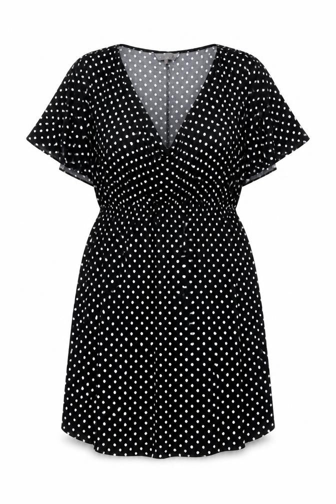 Red Herring Womens Black Polka Dot Polyester A-Line Size 10 V-Neck Pullover