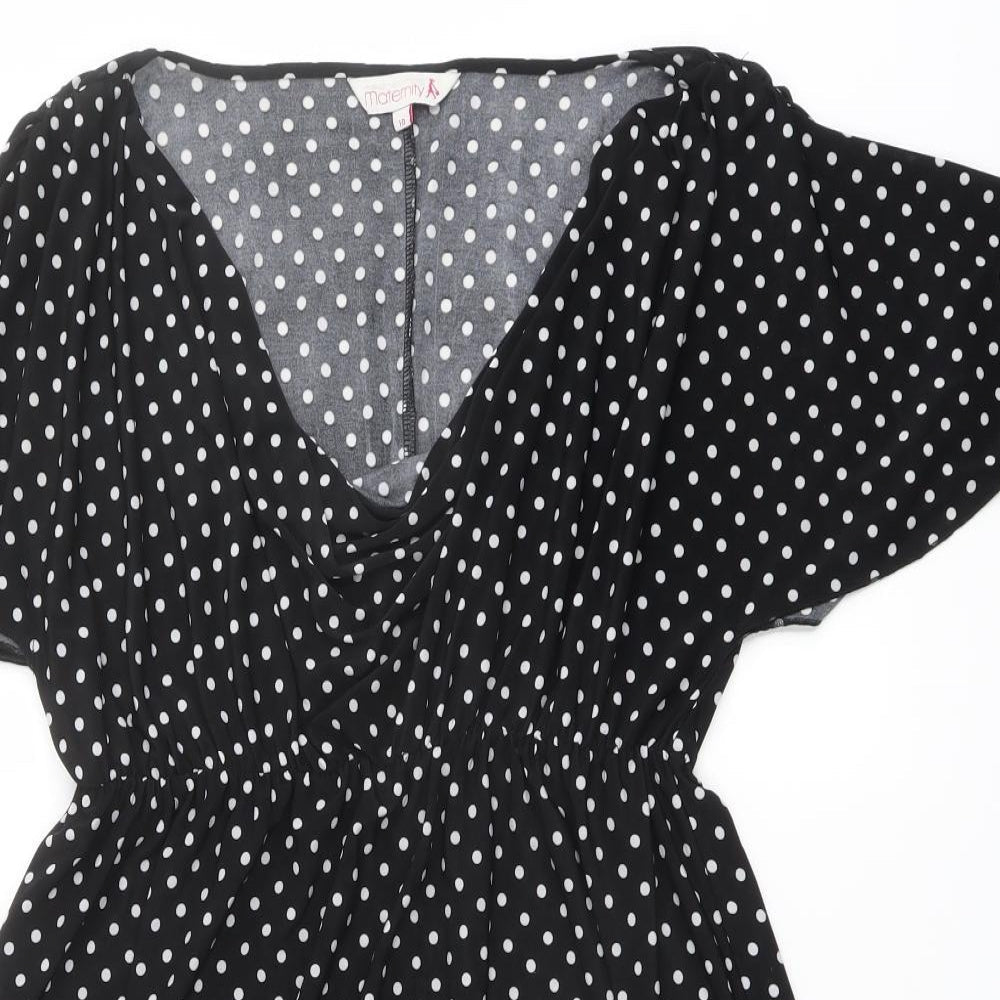 Red Herring Womens Black Polka Dot Polyester A-Line Size 10 V-Neck Pullover