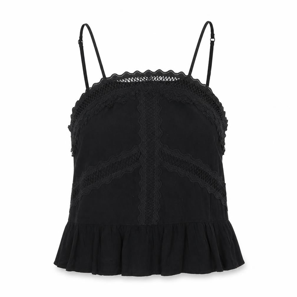 Topshop Womens Black Viscose Camisole Tank Size 8 Square Neck - Crochet Detail