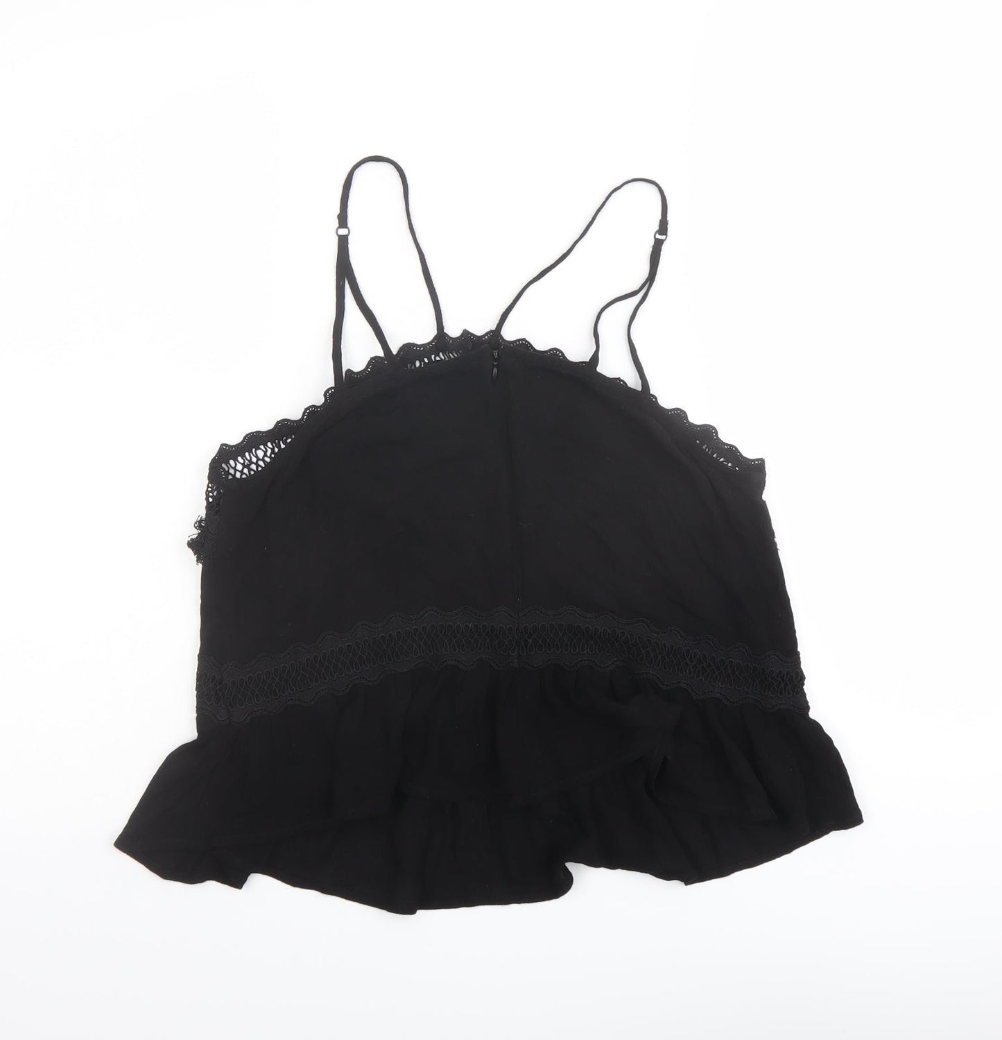 Topshop Womens Black Viscose Camisole Tank Size 8 Square Neck - Crochet Detail