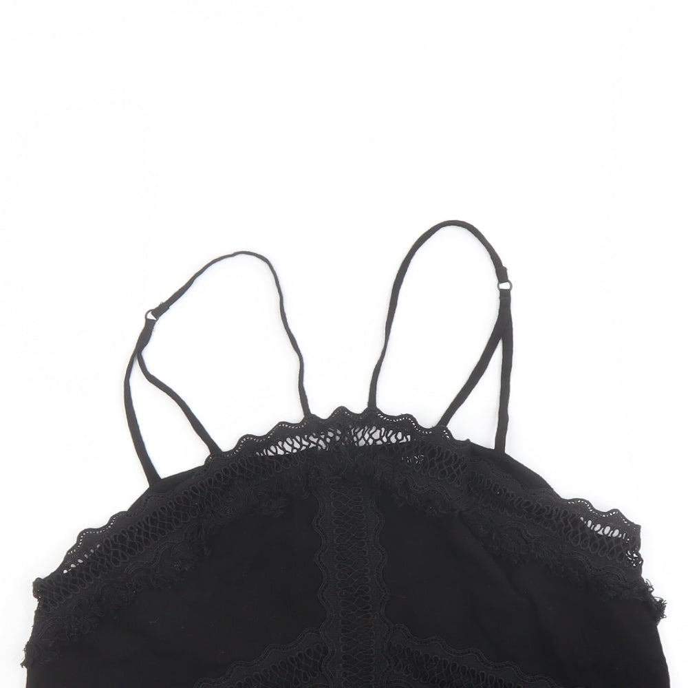 Topshop Womens Black Viscose Camisole Tank Size 8 Square Neck - Crochet Detail