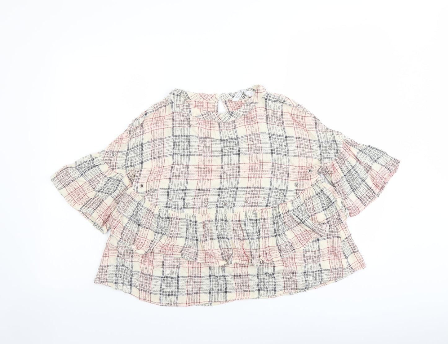 Zara Womens Beige Plaid Viscose Basic Blouse Size M Boat Neck