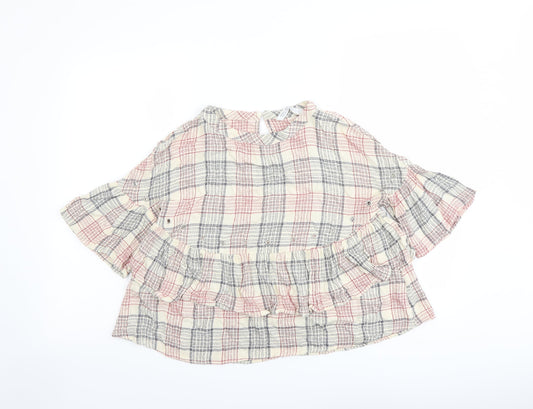 Zara Womens Beige Plaid Viscose Basic Blouse Size M Boat Neck