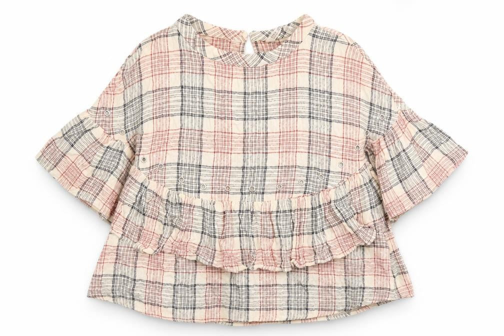 Zara Womens Beige Plaid Viscose Basic Blouse Size M Boat Neck