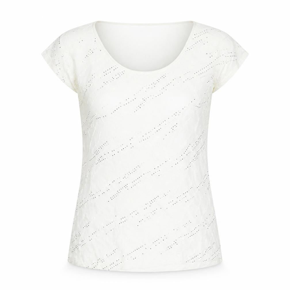 Roman Womens Ivory Geometric Polyester Basic T-Shirt Size 12 Scoop Neck