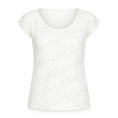 Front view of Roman women’s ivory geometric polyester basic t-shirt, size UK 12, scoop neck