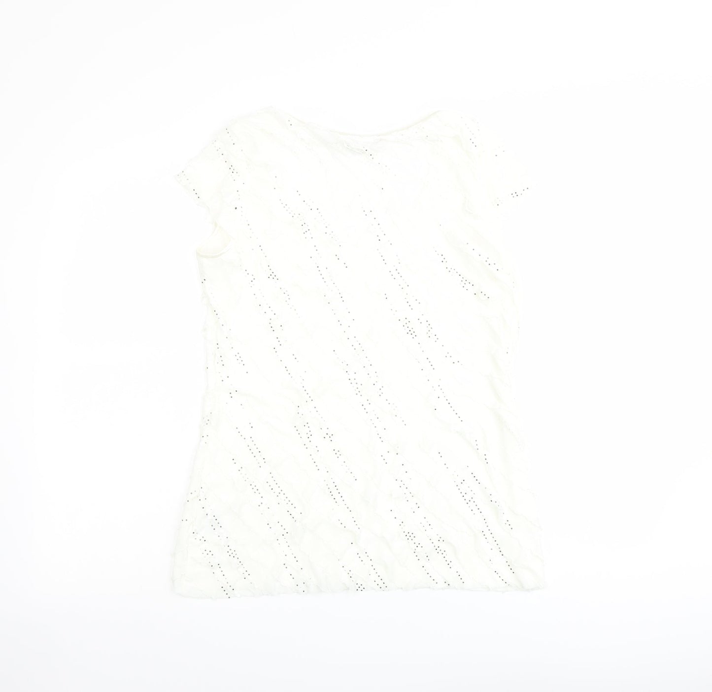 Roman Womens Ivory Geometric Polyester Basic T-Shirt Size 12 Scoop Neck