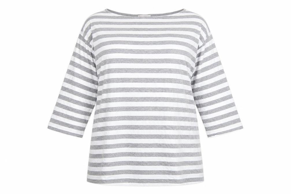Gap Womens Grey Striped Polyester Basic T-Shirt Size XS Boat Neck