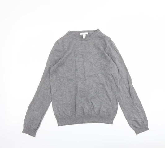 H&M Womens Grey Round Neck Viscose Pullover Jumper Size S