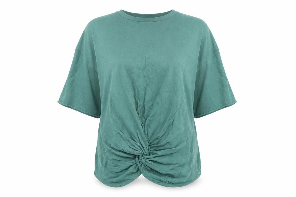 Zara Womens Green Round Neck Cotton Pullover Jumper Size S - Knot Front