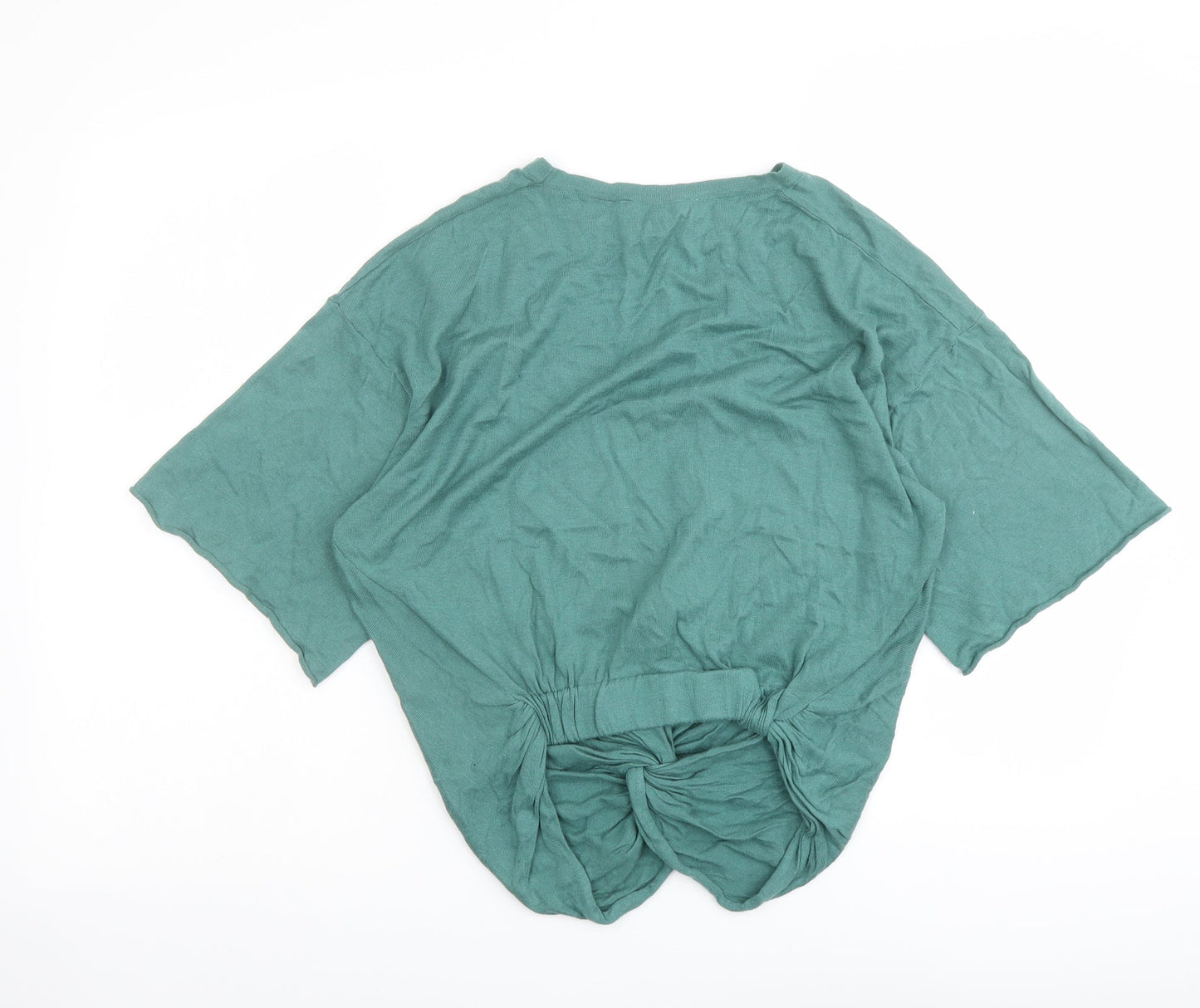 Zara Womens Green Round Neck Cotton Pullover Jumper Size S - Knot Front