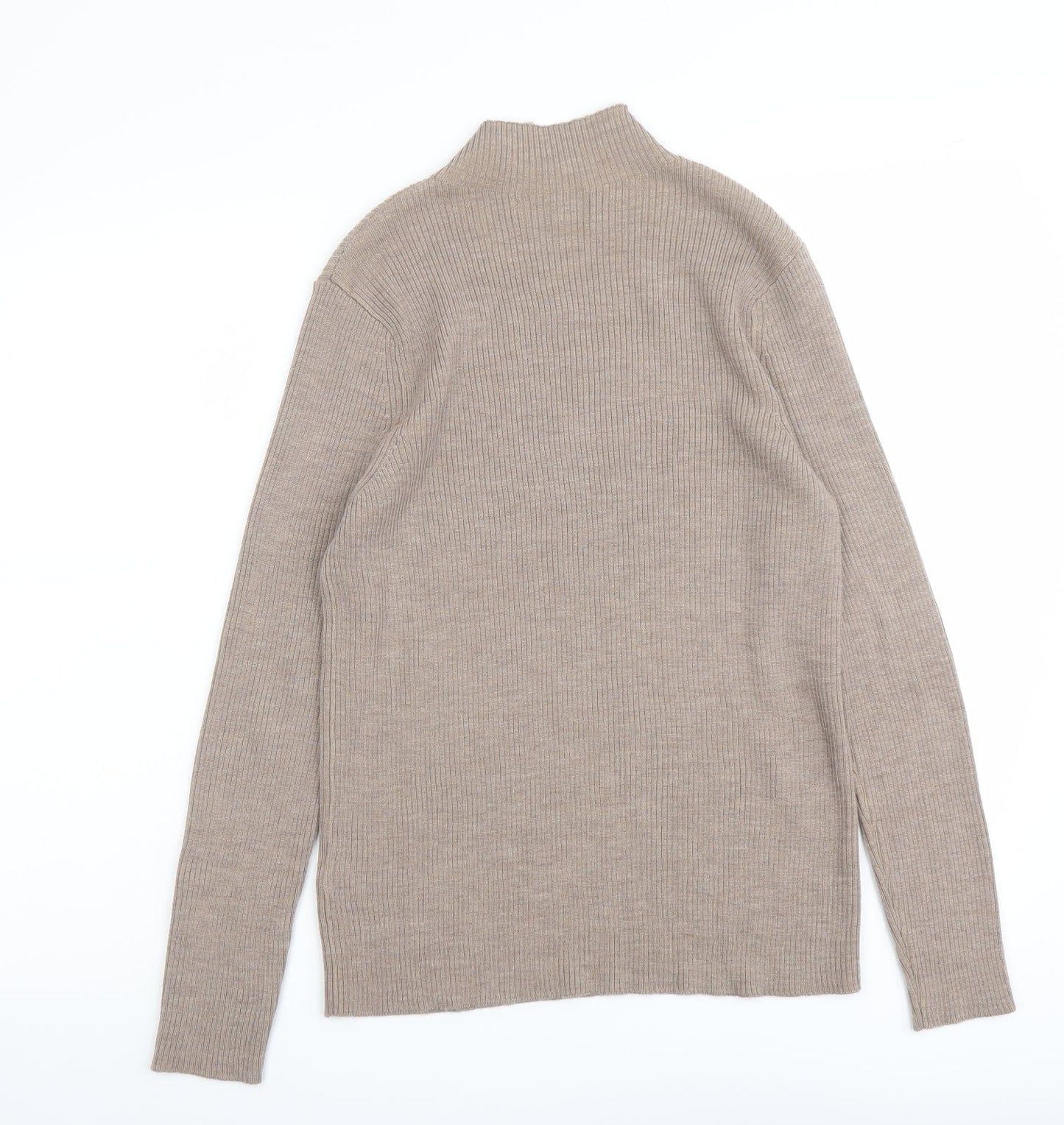 Marks and Spencer Womens Beige High Neck Wool Pullover Jumper Size 14