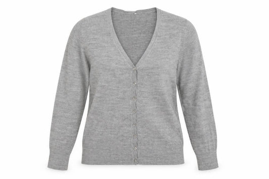 BHS Womens Grey V-Neck Acrylic Cardigan Jumper Size 10