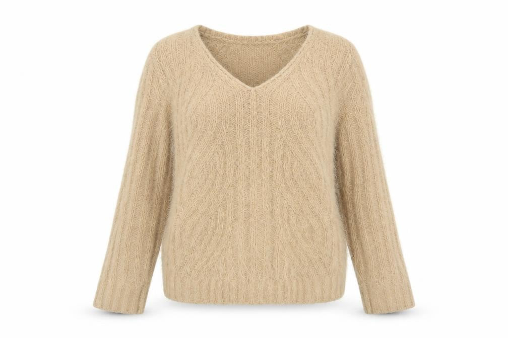 Marks & Spencer Womens Beige V-Neck Polyester Pullover Jumper Size M