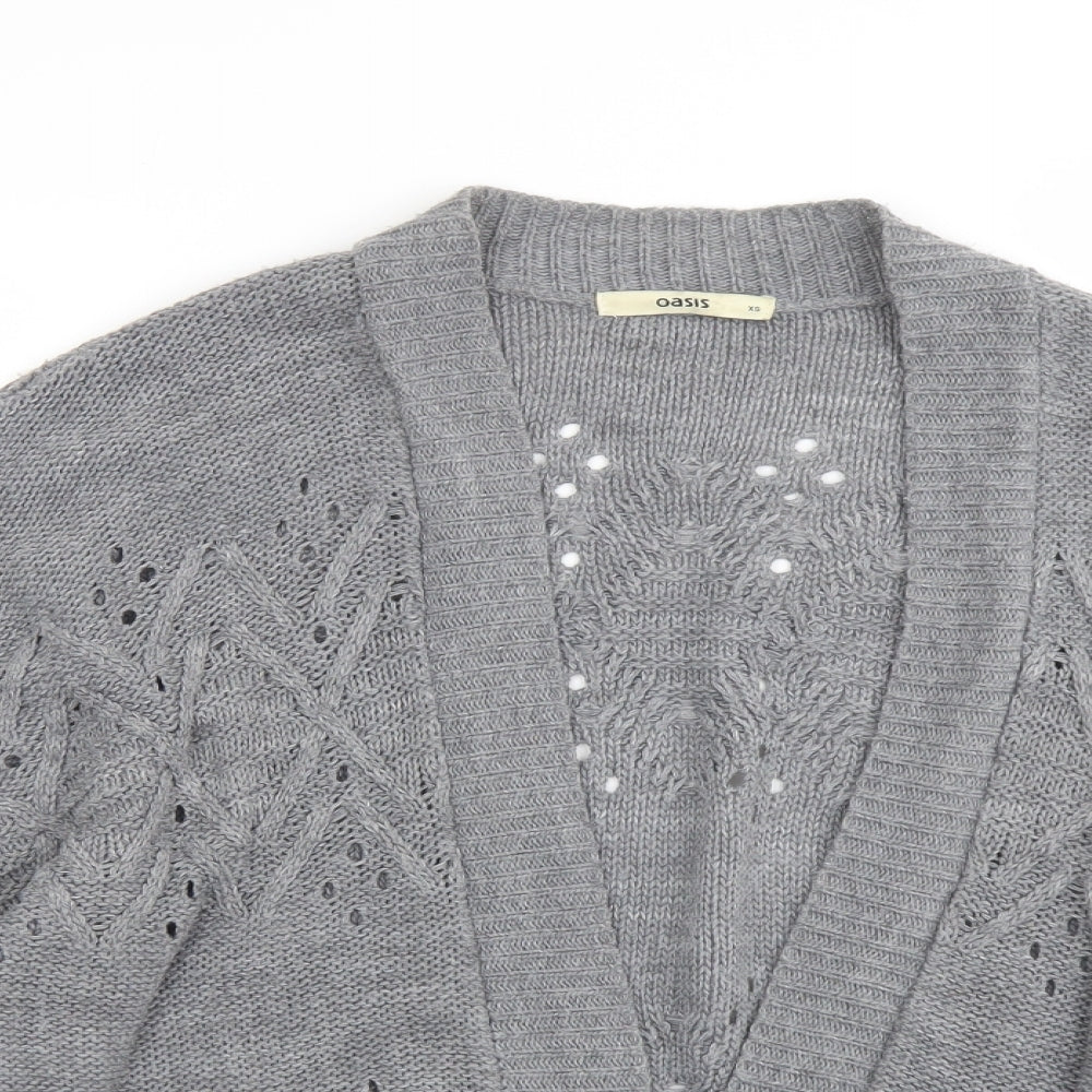 Oasis Womens Grey V-Neck Acrylic Cardigan Jumper Size XS