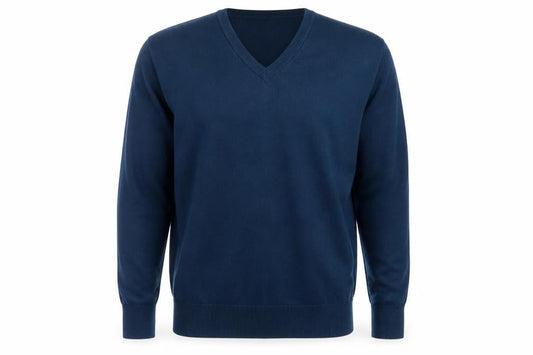 Marks & Spencer Mens Blue V-Neck Cotton Pullover Jumper Size L 3/4 Sleeve