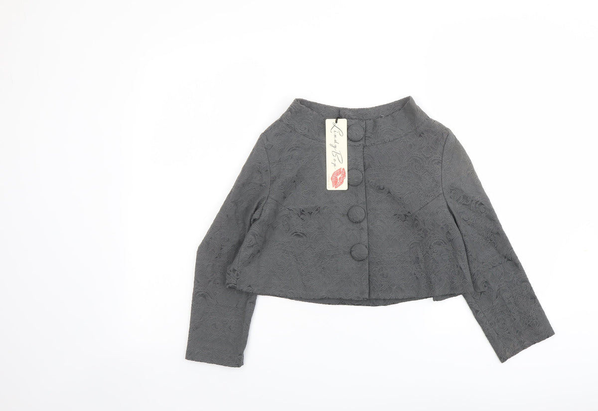 Lindy Bop Womens Grey Floral Jacket Size 8 Button