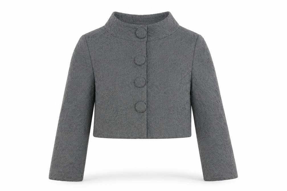 Lindy Bop Womens Grey Floral Jacket Size 8 Button