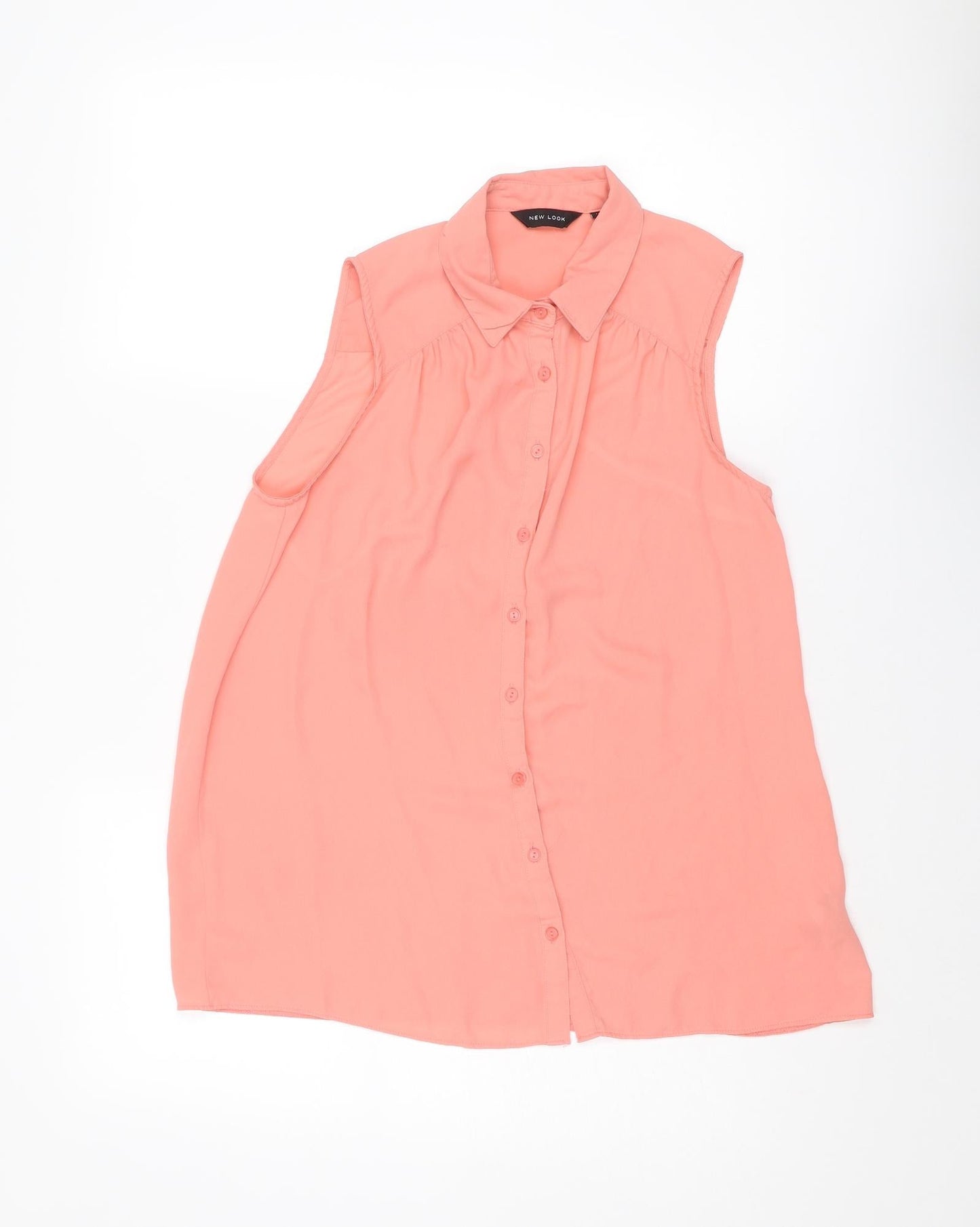 New Look Womens Pink Polyester Basic Button-Up Size 12 Collared