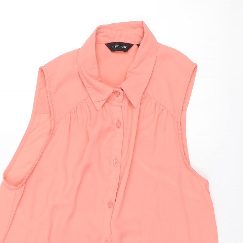 New Look Womens Pink Polyester Basic Button-Up Size 12 Collared