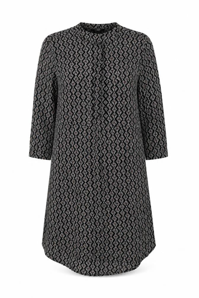 H&M Womens Black Geometric Viscose A-Line Size 8 Round Neck Button