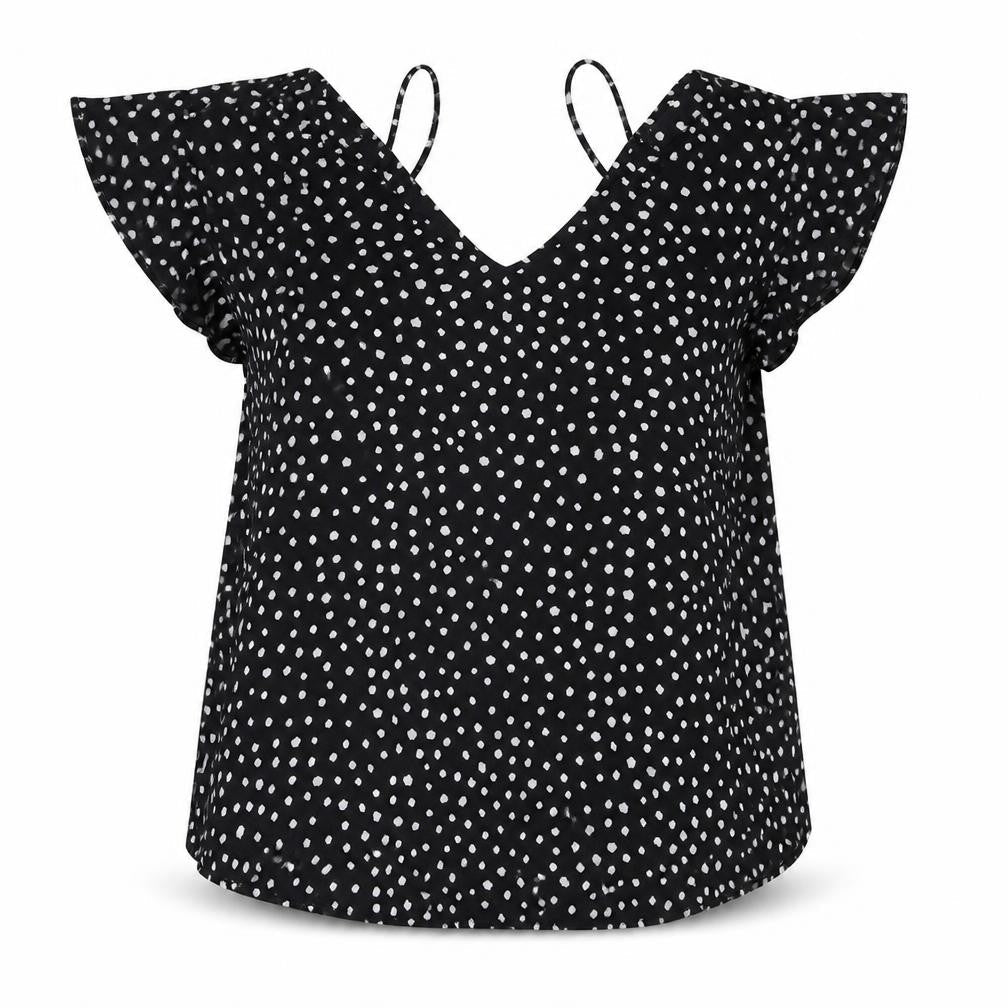 River Island Womens Black Animal Print Polyester Basic Blouse Size 10 V-Neck - Spotted