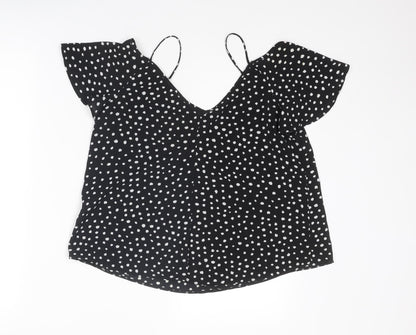 River Island Womens Black Animal Print Polyester Basic Blouse Size 10 V-Neck - Spotted