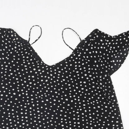 River Island Womens Black Animal Print Polyester Basic Blouse Size 10 V-Neck - Spotted