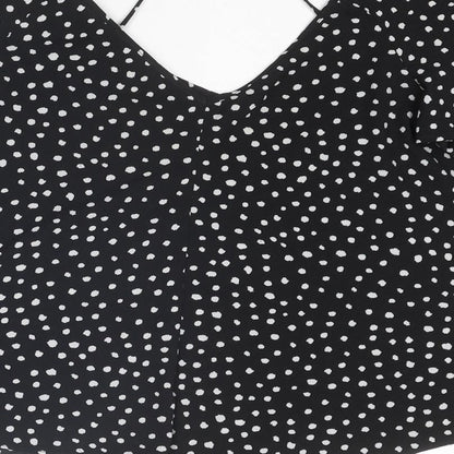 River Island Womens Black Animal Print Polyester Basic Blouse Size 10 V-Neck - Spotted