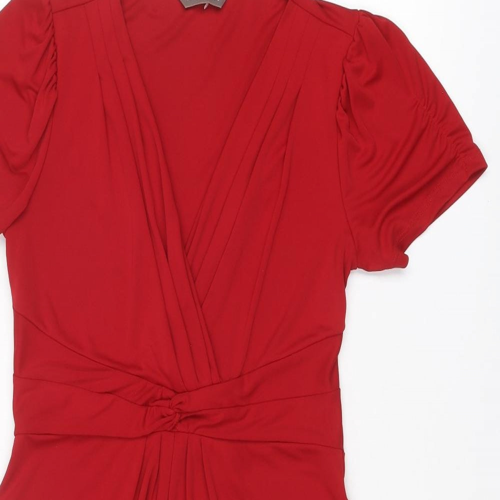 Marks and Spencer Womens Red Polyester A-Line Size 10 V-Neck Pullover