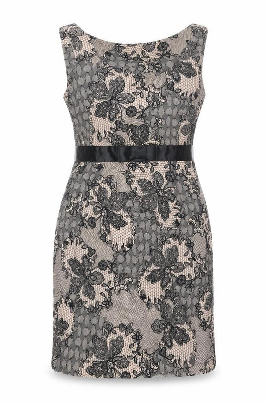New Look Womens Pink Floral Polyester Pencil Dress Size 12 Boat Neck Zip - Lace Overlay