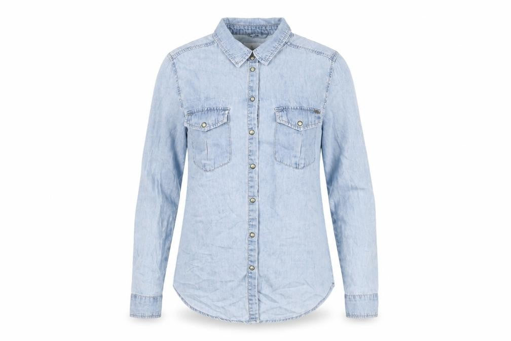 Denim & Co. Womens Blue Cotton Basic Button-Up Size 8 Collared