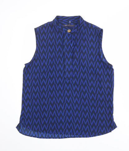 Marks & Spencer Womens Blue Geometric Polyester Basic Blouse Size 12 Round Neck