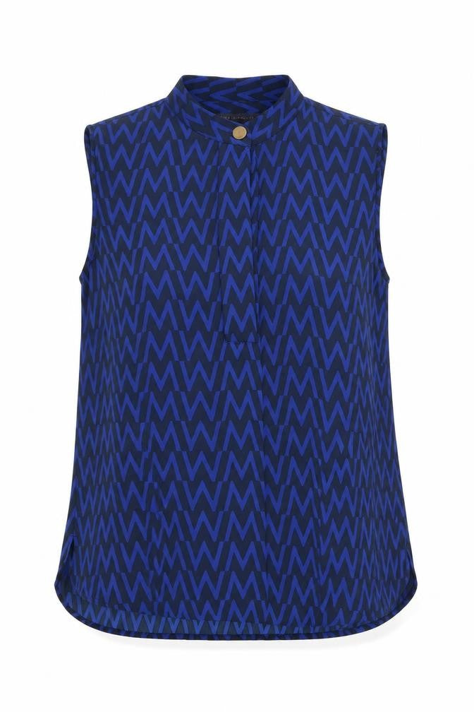 Marks & Spencer Womens Blue Geometric Polyester Basic Blouse Size 12 Round Neck