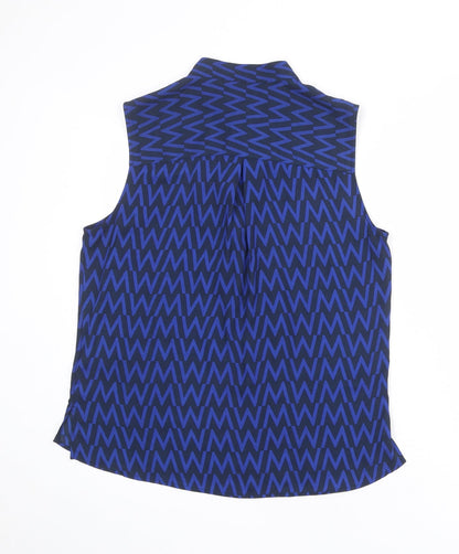 Marks & Spencer Womens Blue Geometric Polyester Basic Blouse Size 12 Round Neck