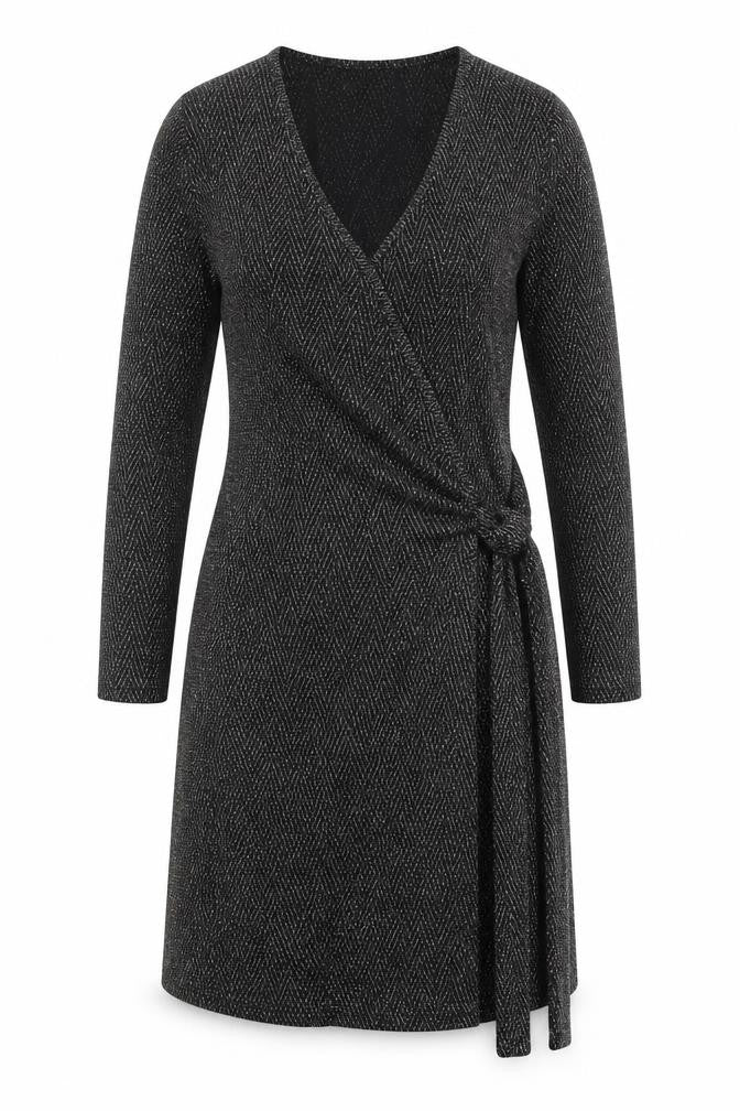 Blue Vanilla Womens Black Geometric Nylon Wrap Dress Size 10 V-Neck Tie